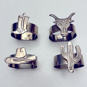 Western Napkin Rings set of 4 Cowboy Hat Boot Cactus Bull